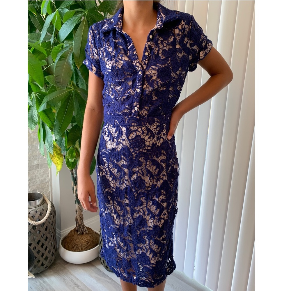 New BEST SOCIETY purple nude crochet dress small